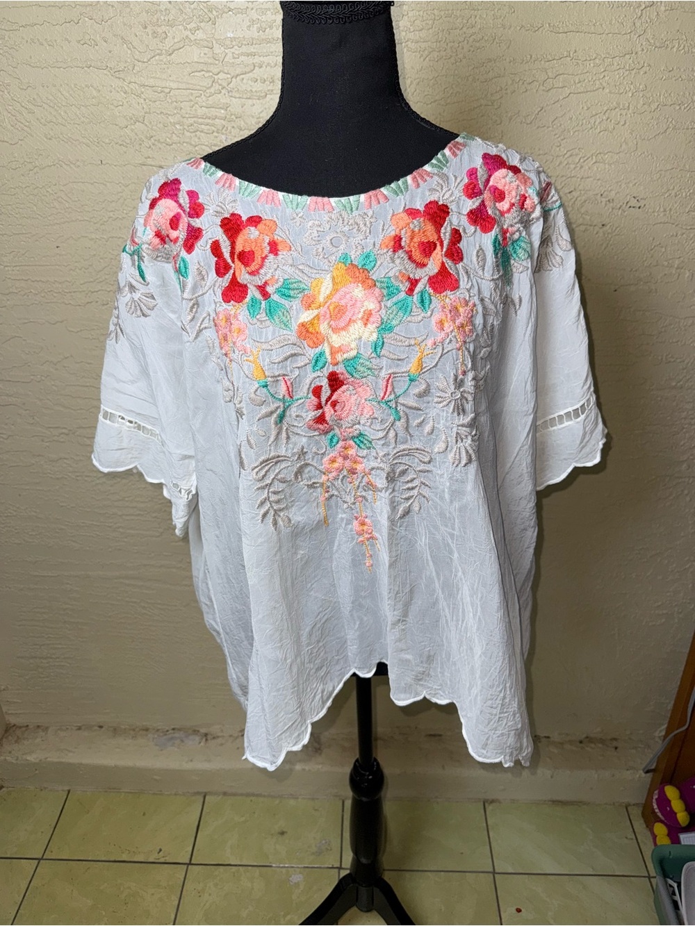 Johnny Was Boho Cottagecore Floral Embroidered Cupra Peasant Top 2XL - Picture 2 of 11